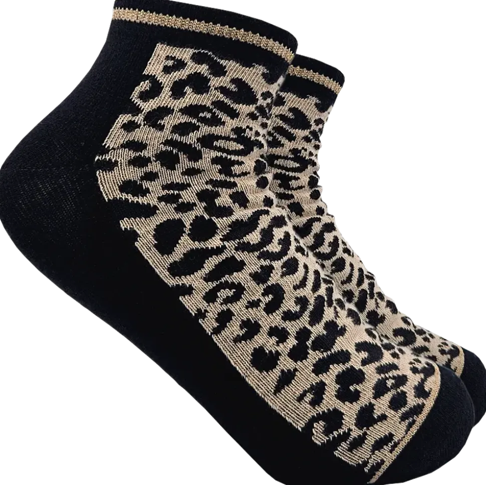 Ankelstrumpor med leopardmönster - Svart