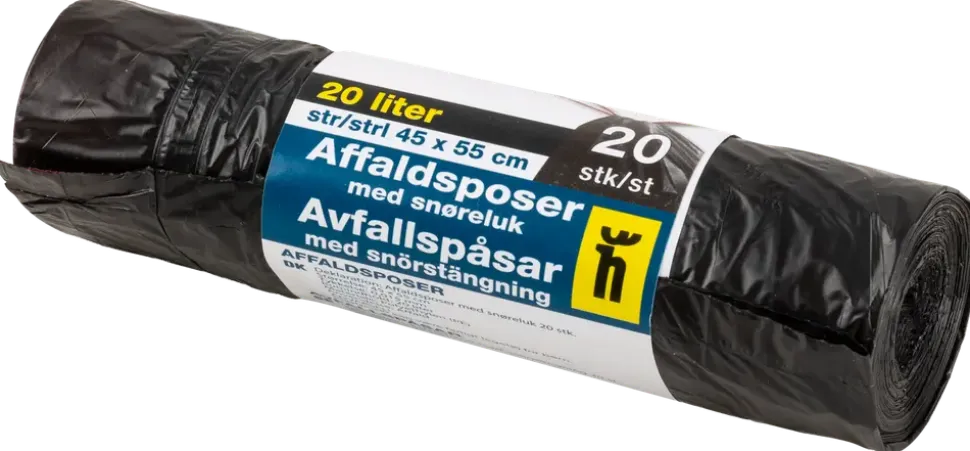 Avfallspåse med dragsko 20 liter - svart