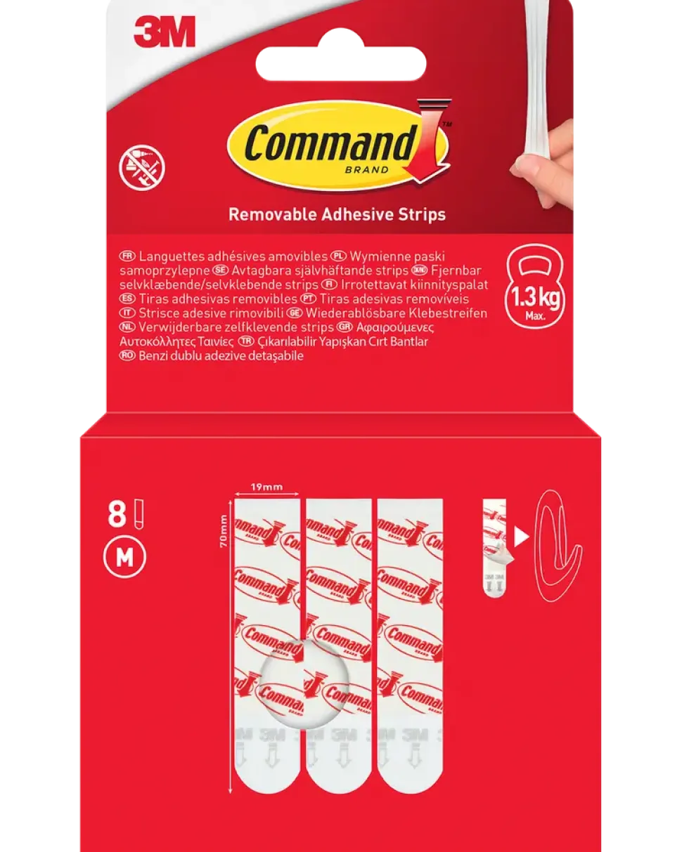 Command™ Avtagbara självhäftande strips, 8 st – vita M