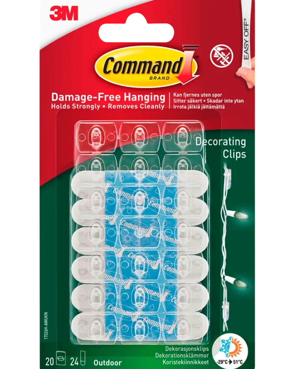 Command™-Clips för utomhusdekoration – 20 krokar