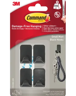 Command™ 4 Krokar och 5 Strips – Matt Svart, Små