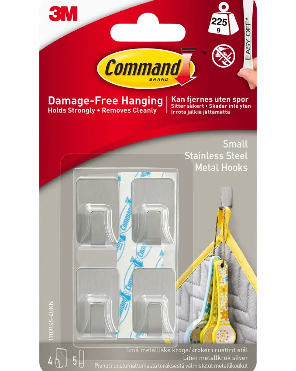 Command™ Metallkrokar i rostfritt stål