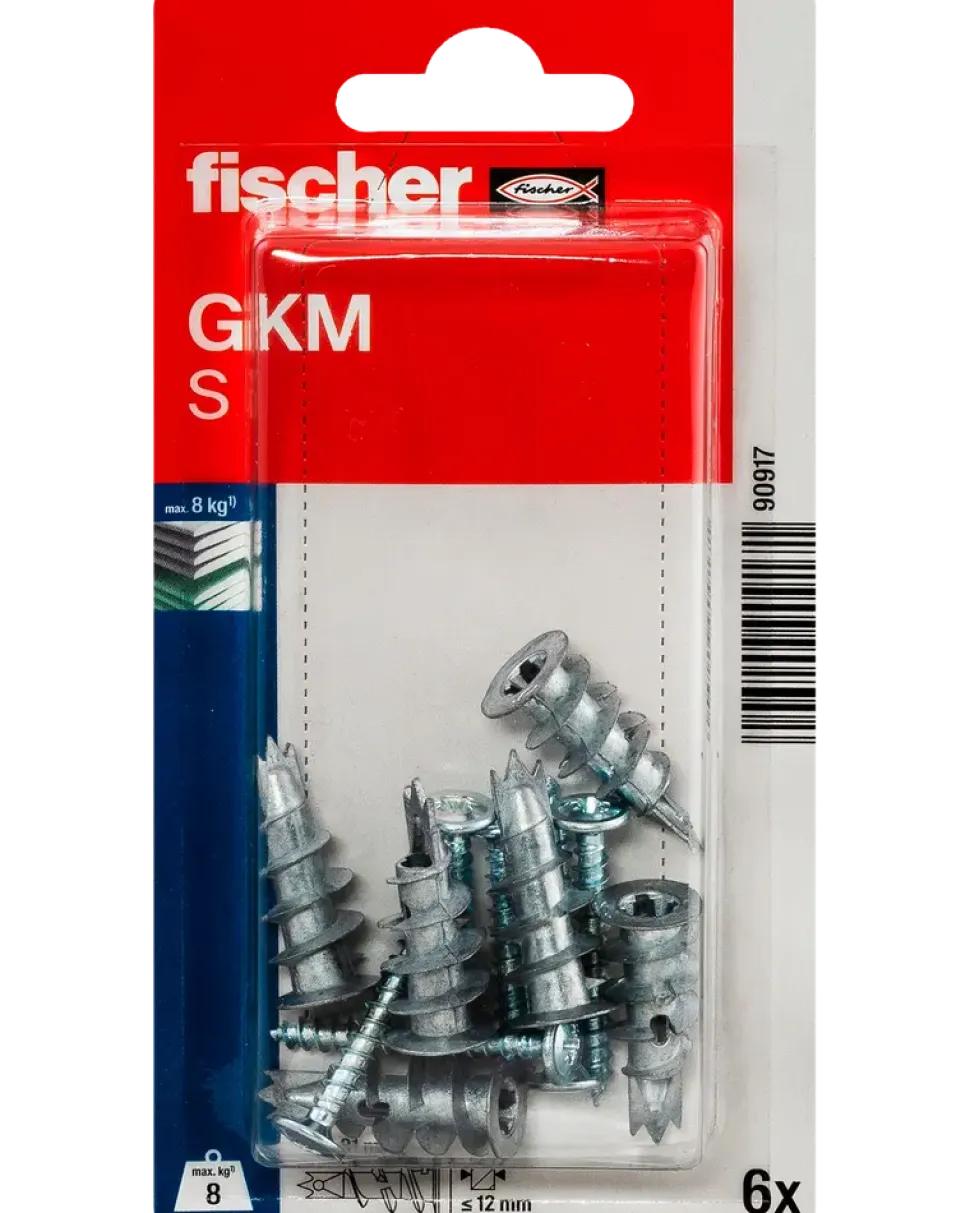 Fischer Gips plugg metall med skruv GKM S 6 st.
