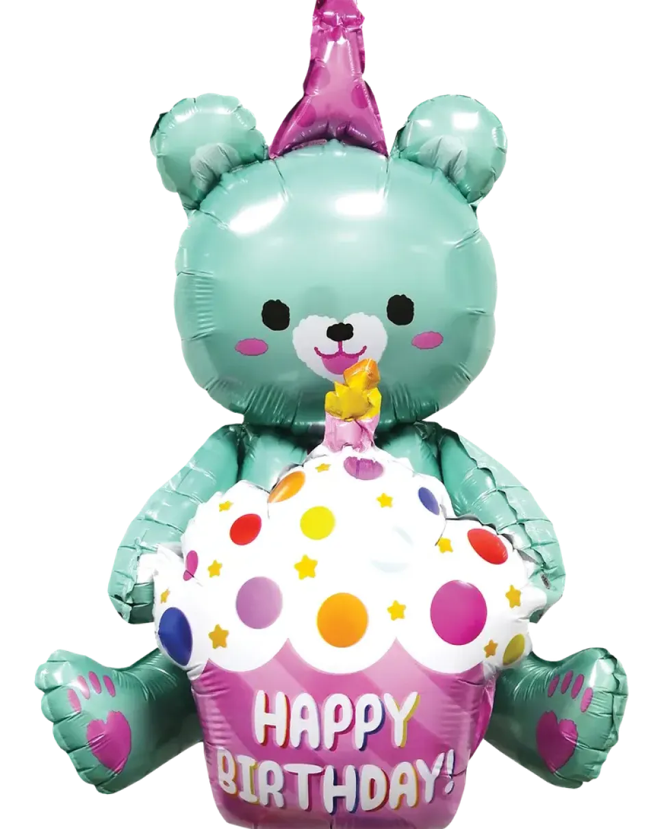 Folieballong 54 cm - Nallebjörn med cupcake