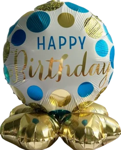 Folieballong på fot Ø35 cm - ”Happy birthday” Blå
