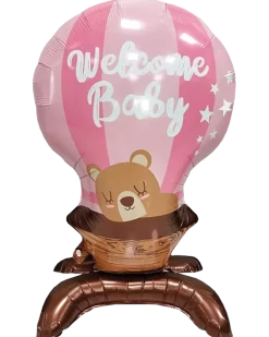 Folieballong på fot 66 cm - ”Welcome baby” rosa