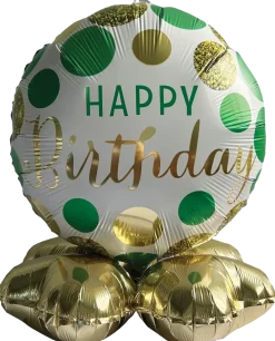 Folieballong på fot Ø35 - ”Happy birthday” Grön