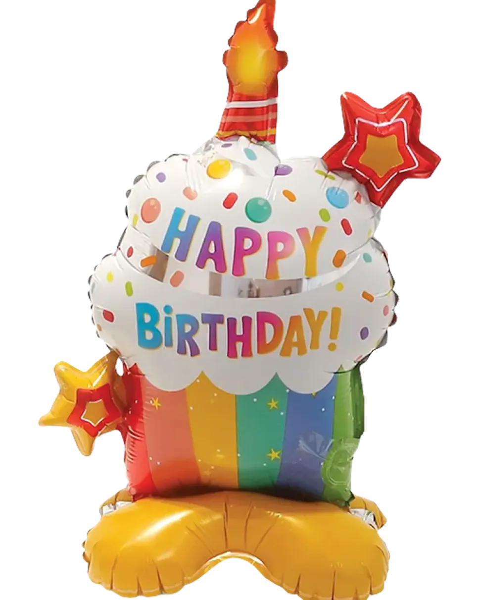 Folieballong på stativ 40 cm - ”Happy birthday” Cupcake