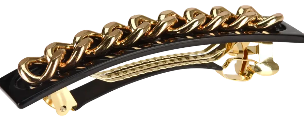 Hårspänne guld/svart 9 cm