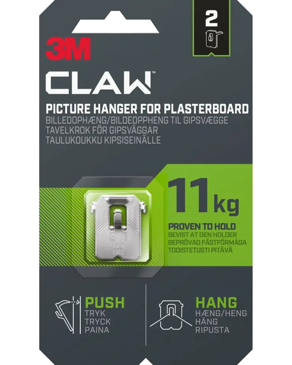 3M™ CLAW™ Tavelkrok för gipsväggar – 11 kg, 2-pack