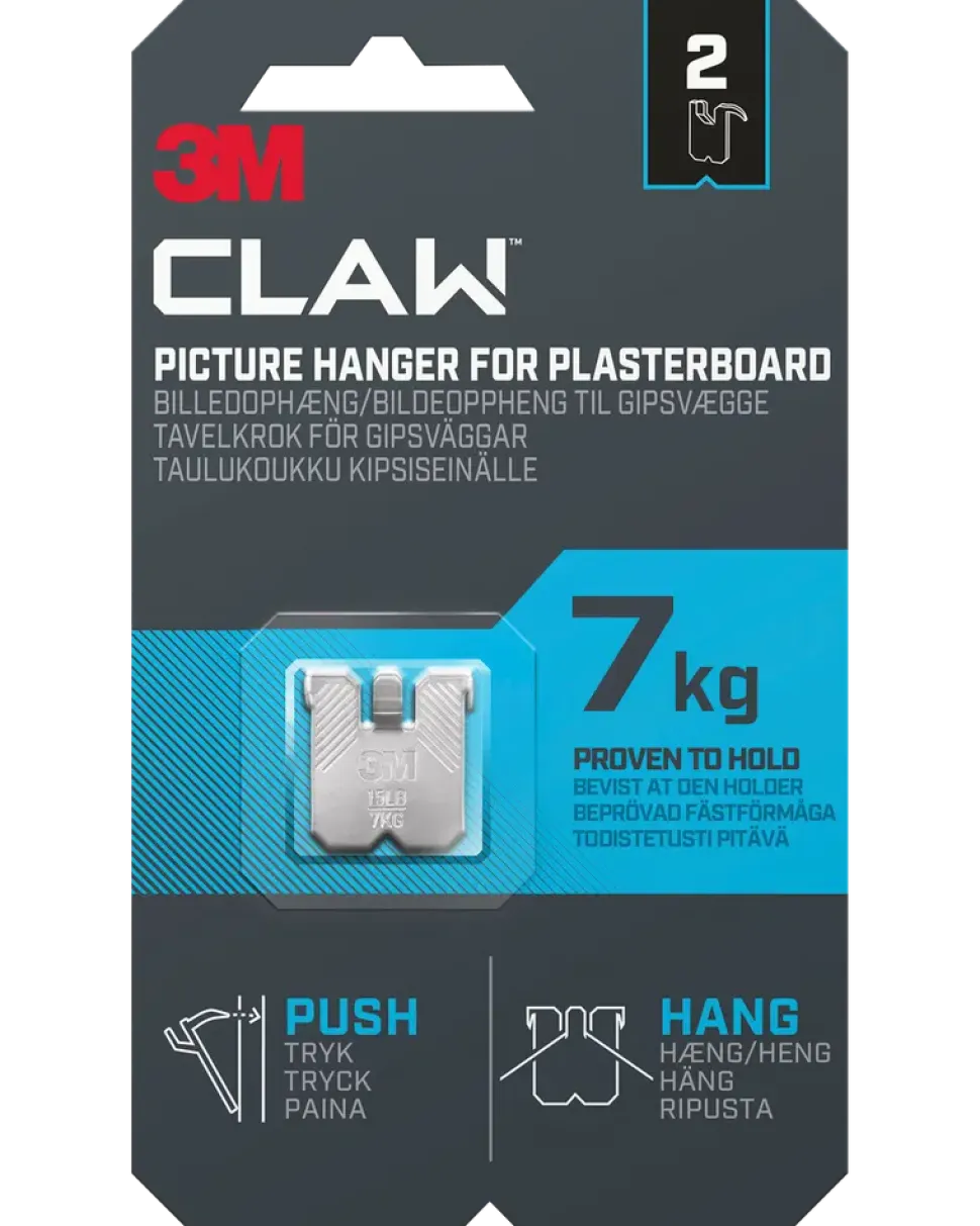 3M™ CLAW™ Tavelkrok för gipsväggar – 7 kg, 2-pack