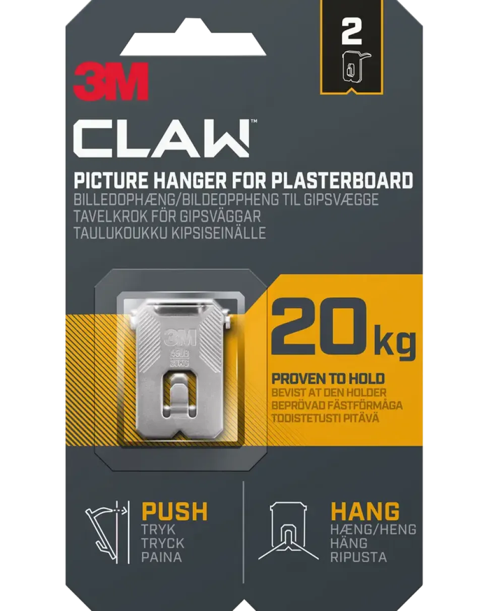 3M™ CLAW™ Tavelkrok för gipsväggar – 20 kg, 2-pack