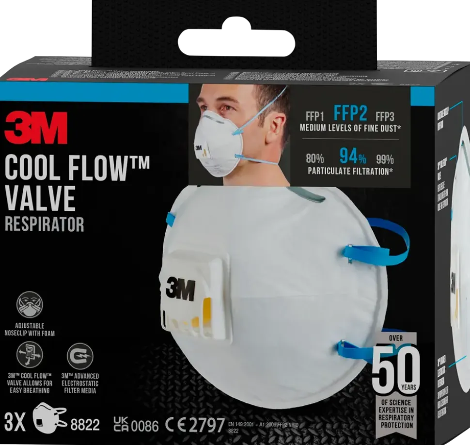 3M™ Dammfiltermask FFP2 med ventil, 3-pack