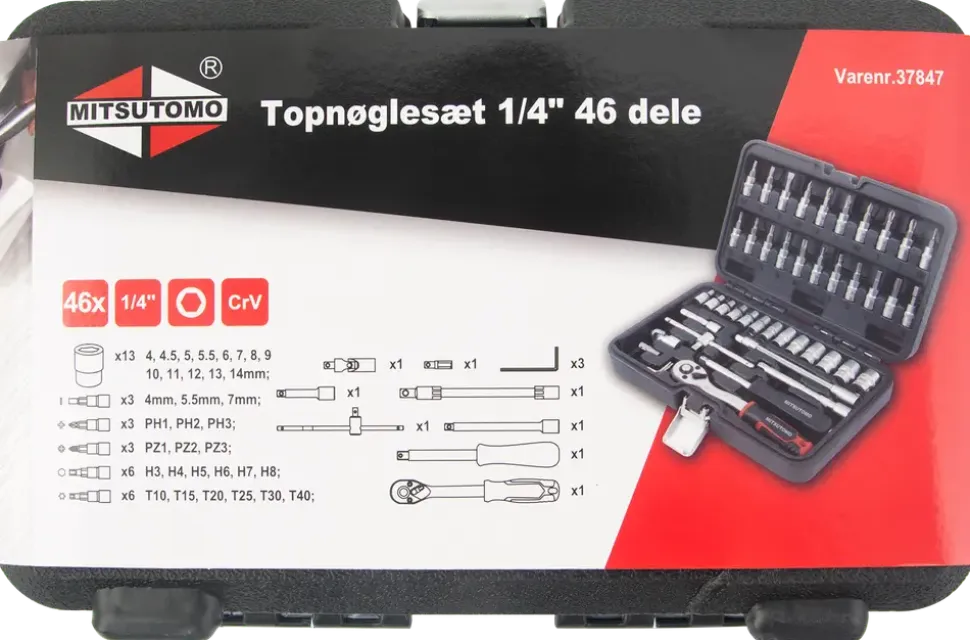Mitsutomo hylsnyckelsats 1/4” - 47 delar