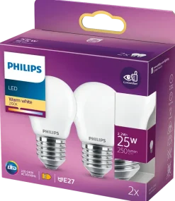 PHILIPS LED klotlampa 2,2W E27 A60 2-pack