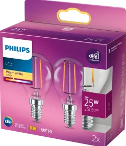 PHILIPS LED klotlampa 2W E14 2-pack