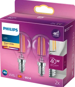 PHILIPS LED klotlampa 4,3W E14 2-pack