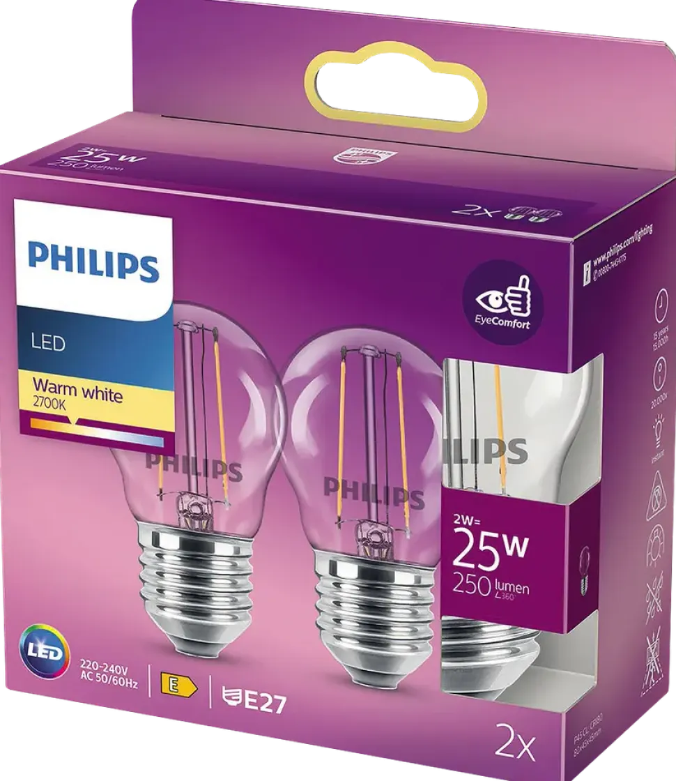 PHILIPS LED-klotlampa 2W E27 2-pack
