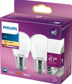 PHILIPS LED klotlampa 4,3W E27 P45 2-pack
