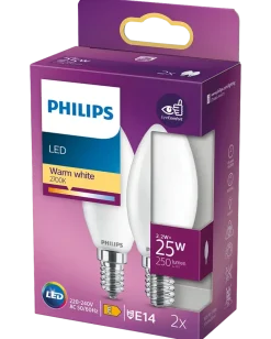 PHILIPS LED kronlampa 2,2W E14 B35 2-pack
