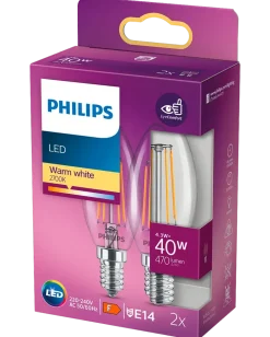PHILIPS LED kronlampa 4,3W E14 2-pack