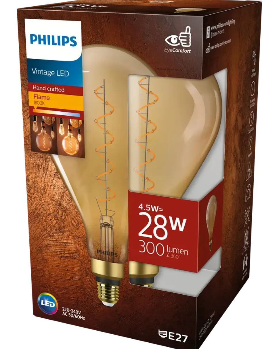 PHILIPS LED-lampa filament 4,5W E27 A160 guld