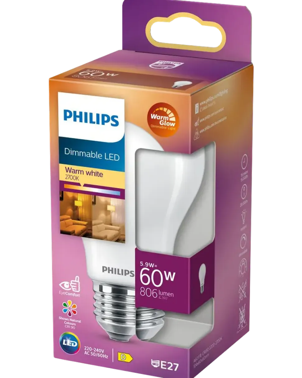 PHILIPS LED normallampa 5,9W E27 dimbar