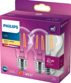 PHILIPS LED normallampa 4,3W E27 2-pack