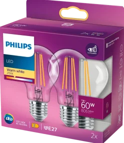 PHILIPS LED normallampa 7W E27 2-pack