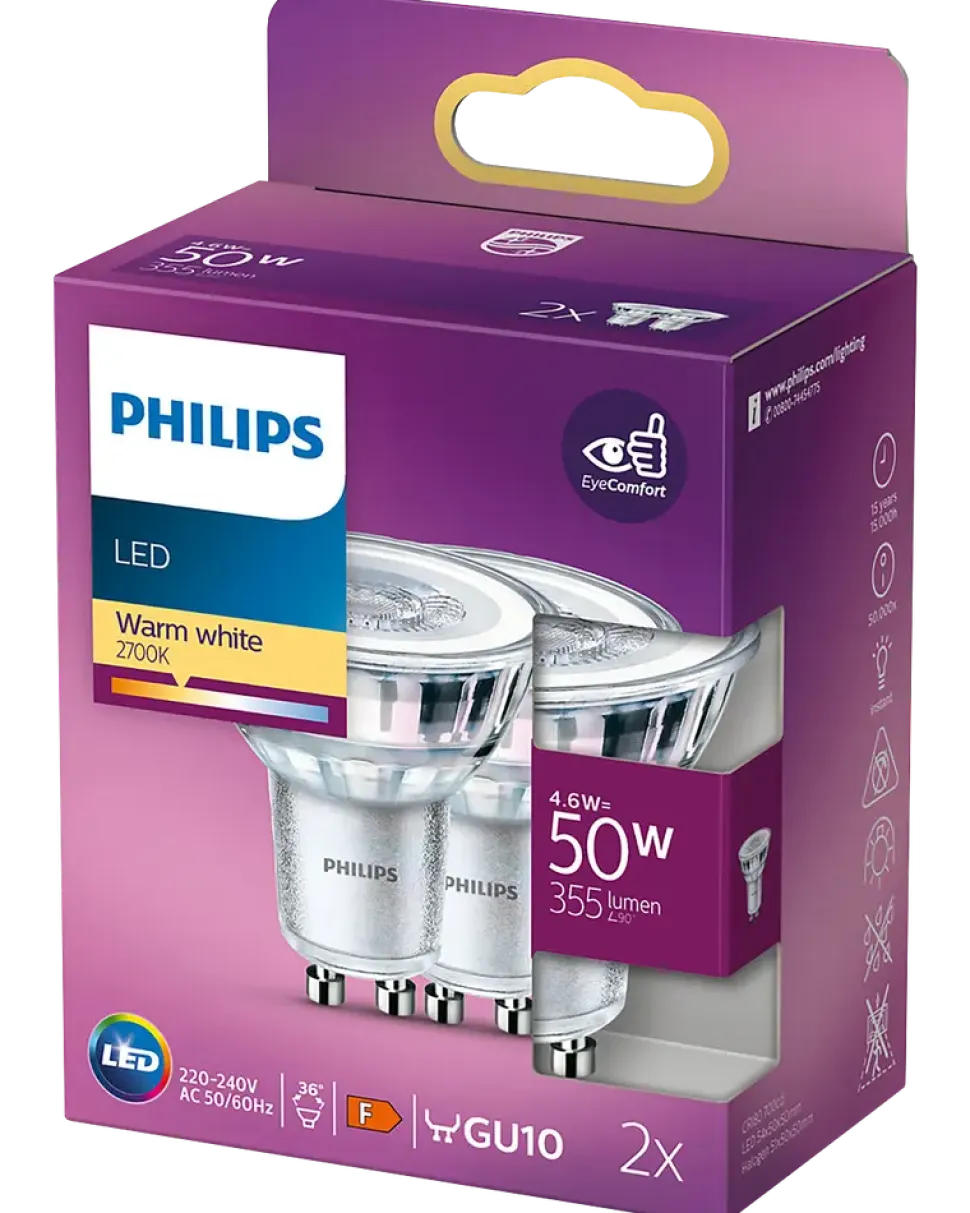 PHILIPS Reflektorlampa 4,6W GU10 2-Pack