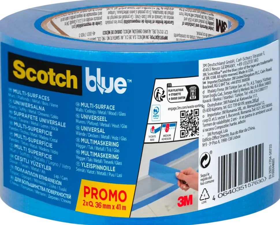 ScotchBlue™ maskeringstejp 36 mm x 41 meter, 2-pack