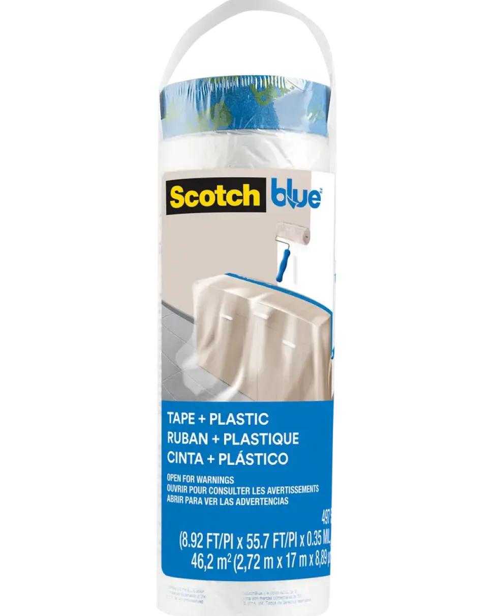 ScotchBlue™ Skyddsplast med maskeringstejp – 2,72 x 17 meter