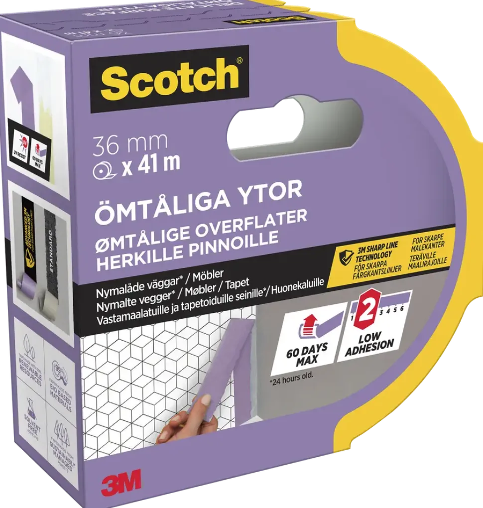 Scotch® Maskeringstejp för ömtåliga ytor 41 meter – 36 mm