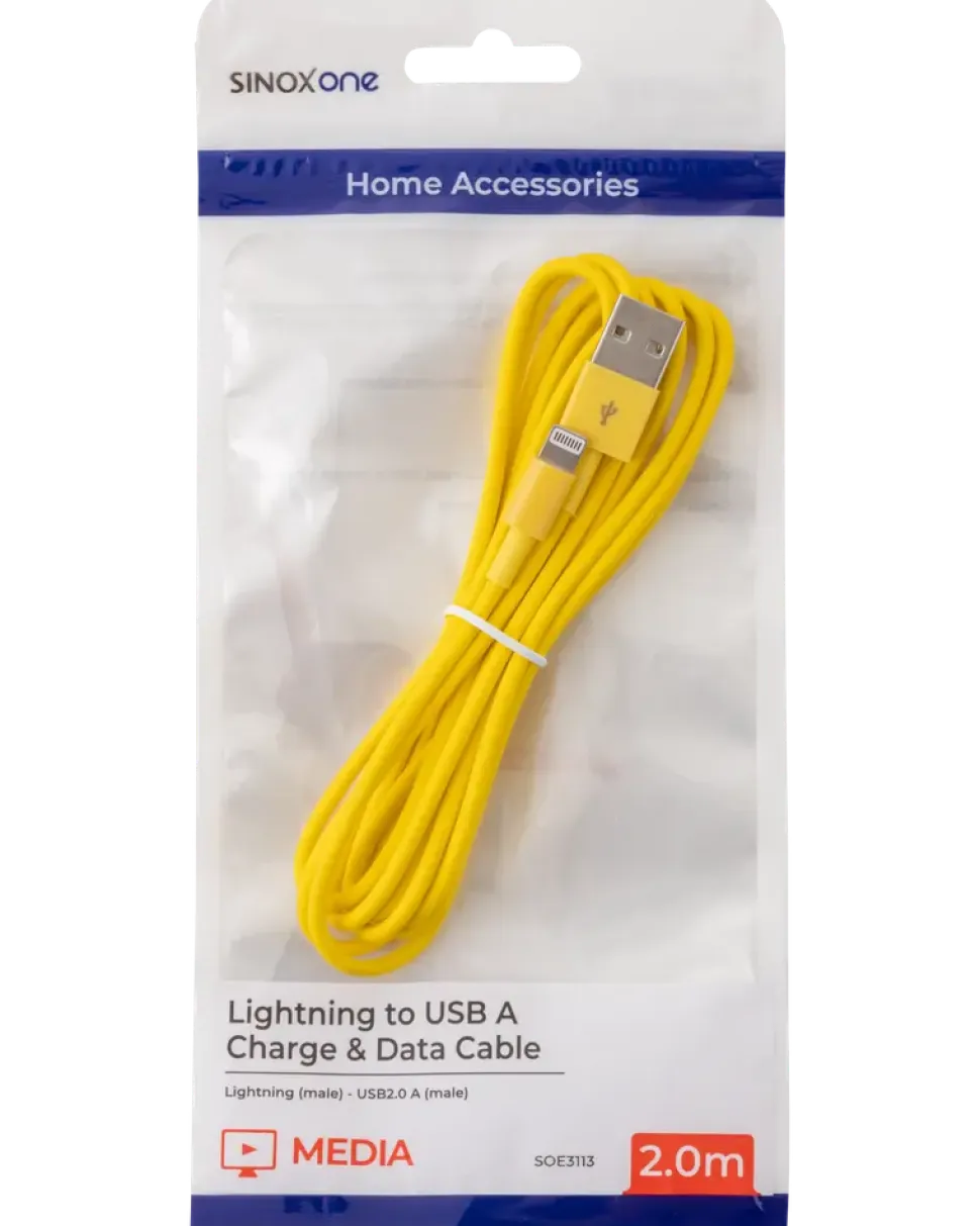 Sinox Lightning-kabel gul 2m
