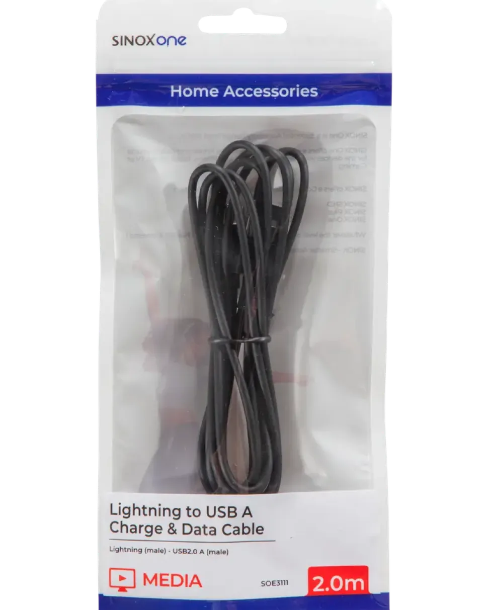 Sinox lightningkabel svart 2 m